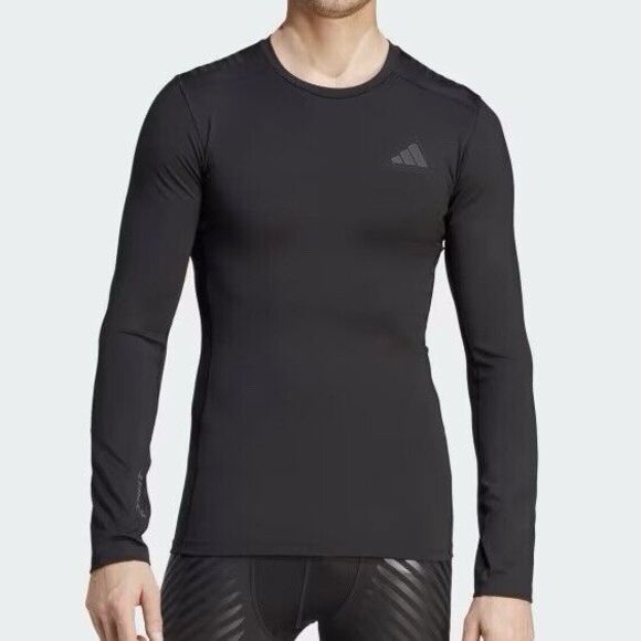 Adidas Techfit Control Rheon Men’s Size M Black Running Long Sleeve Shirt - Picture 1 of 6